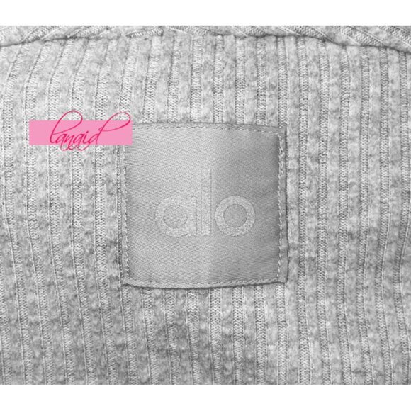 Alo Muse Hoodie Athletic Heather Grey Ribbed Relaxed Hooded Sweatshirt Sweater - Picture 13 of 16